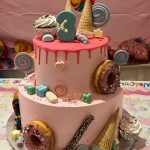 Two-Tier Ice Cream Cake with Cones, Popsicles, Sprinkles, and Donuts